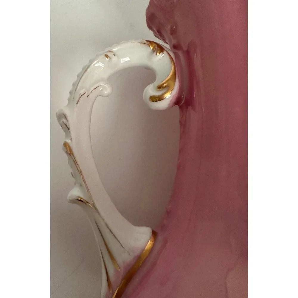 VTG Pink Ombre Porcelain Pitcher Gold Gilded Ornate Handle Mold 6975‎ Victorian
